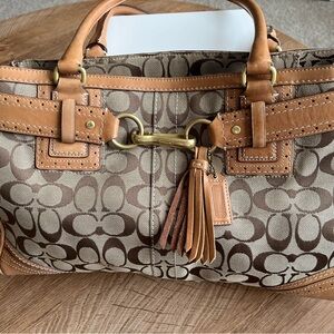 Coach Brown and Tan Vintage  Satchel with Signature Canvas